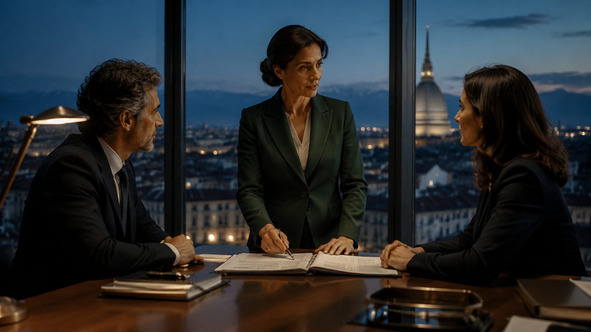 Consulente con due clienti nello studio di Torino