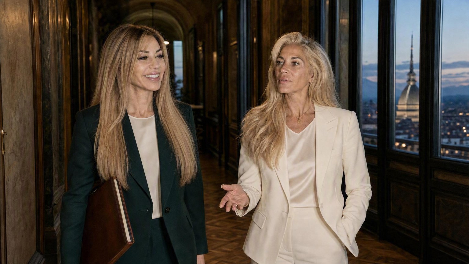 Nina e Andrea Catizone nel corridoio dello studio